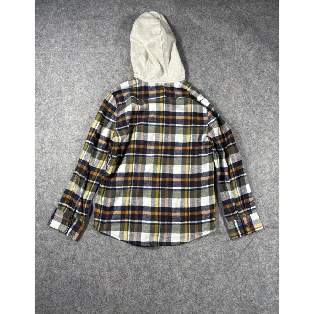 Levi's Boys Hooded Flannel Shirt Oatmeal Heather‎ Plaid Size M 8